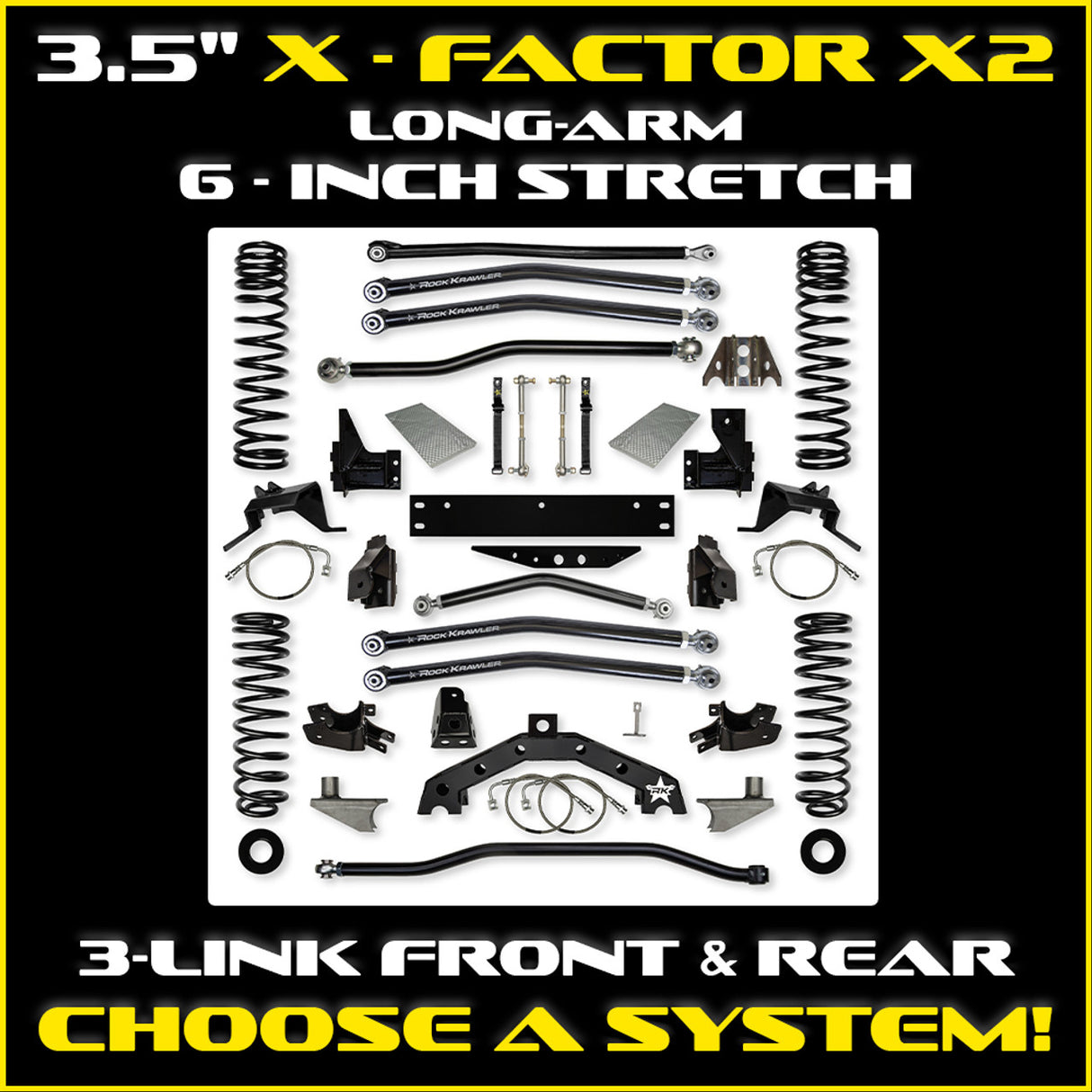 JK 3.5" X - Factor X2 Long-Arm System - 6" Stretch