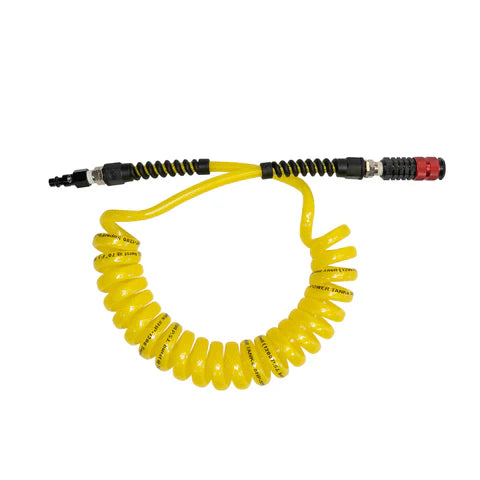 Air Hose 10 Foot Coiled 1/4 Inch NPT Male Thread Superflex High Pressure Yellow Power Tank