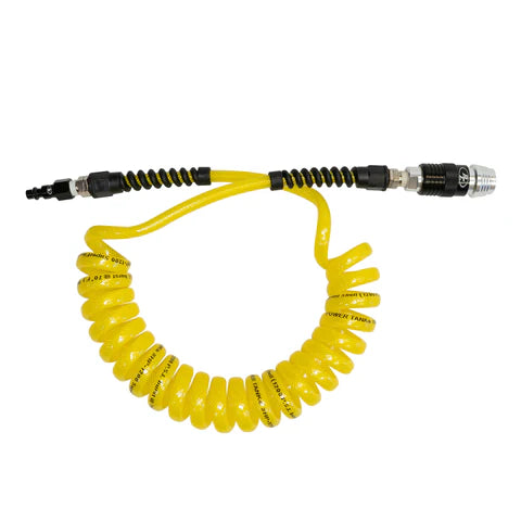 Air Hose 10 Foot Coiled 1/4 Inch NPT Male Thread Superflex High Pressure Yellow Power Tank