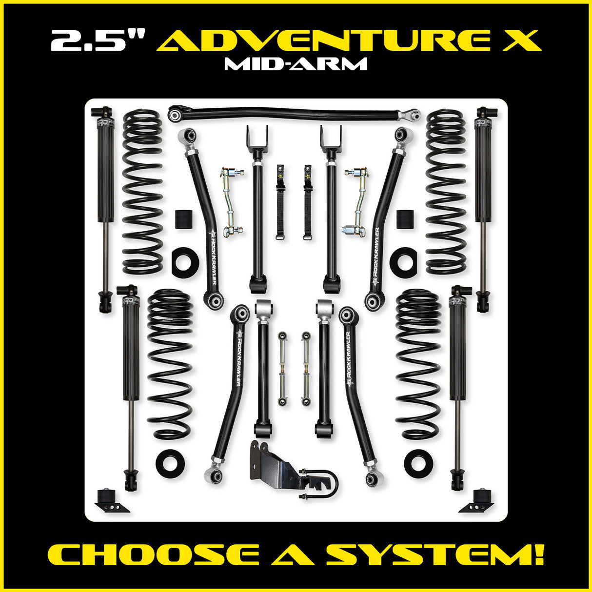 Rock Krawler 2.5" Adventure X Mid-Arm Suspension System for Jeep Wrangler JLU (Gas Models)