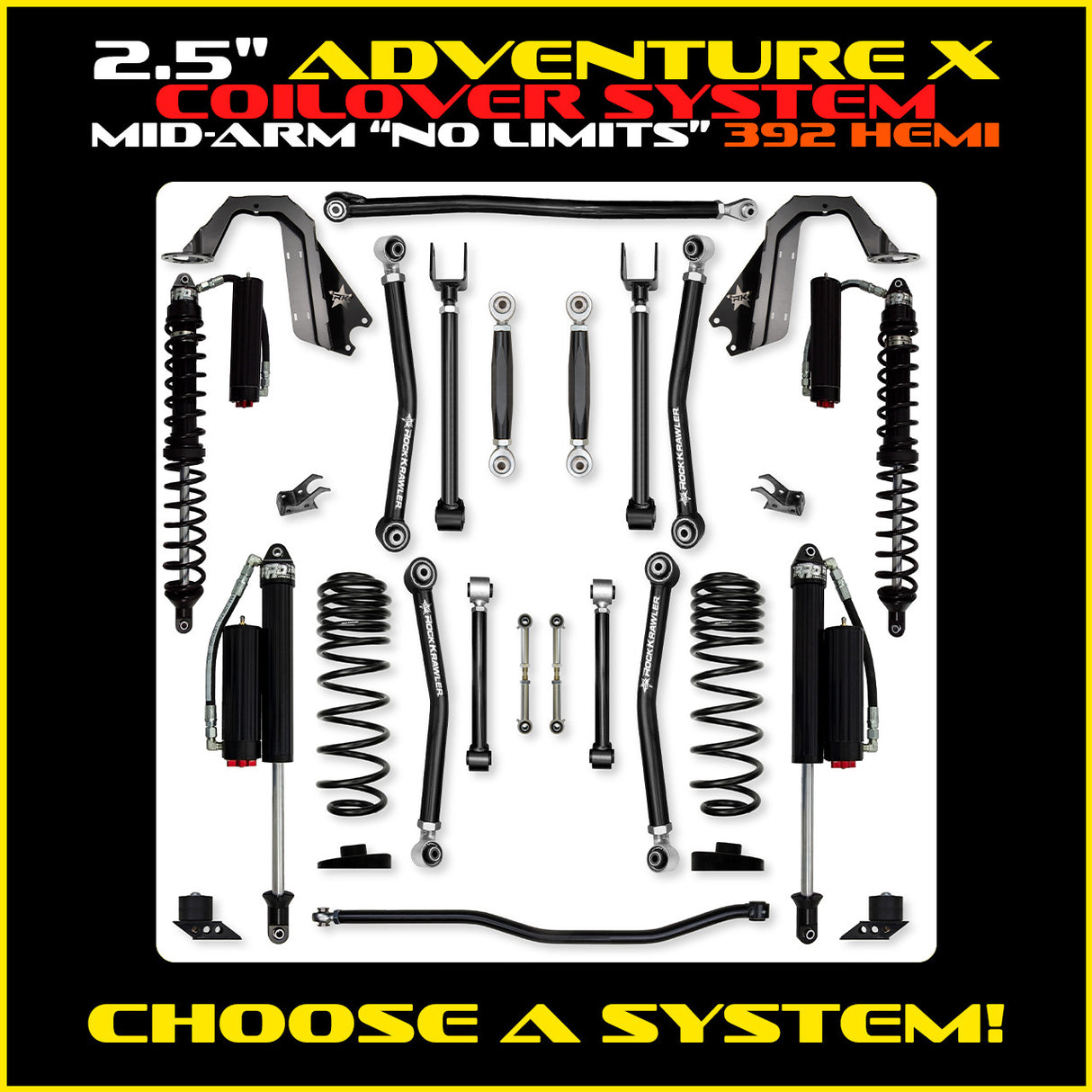 Rock Krawler 2.5" Adventure - X COILOVER "No Limits" Mid-Arm Suspension System for Jeep Wrangler JLU (392 Models)