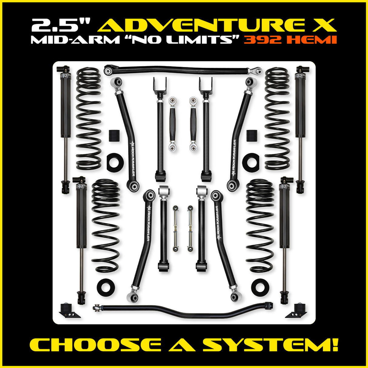 Rock Krawler 2.5" Adventure - X "No Limits" Mid-Arm Suspension System for Jeep Wrangler JLU (392 Models)