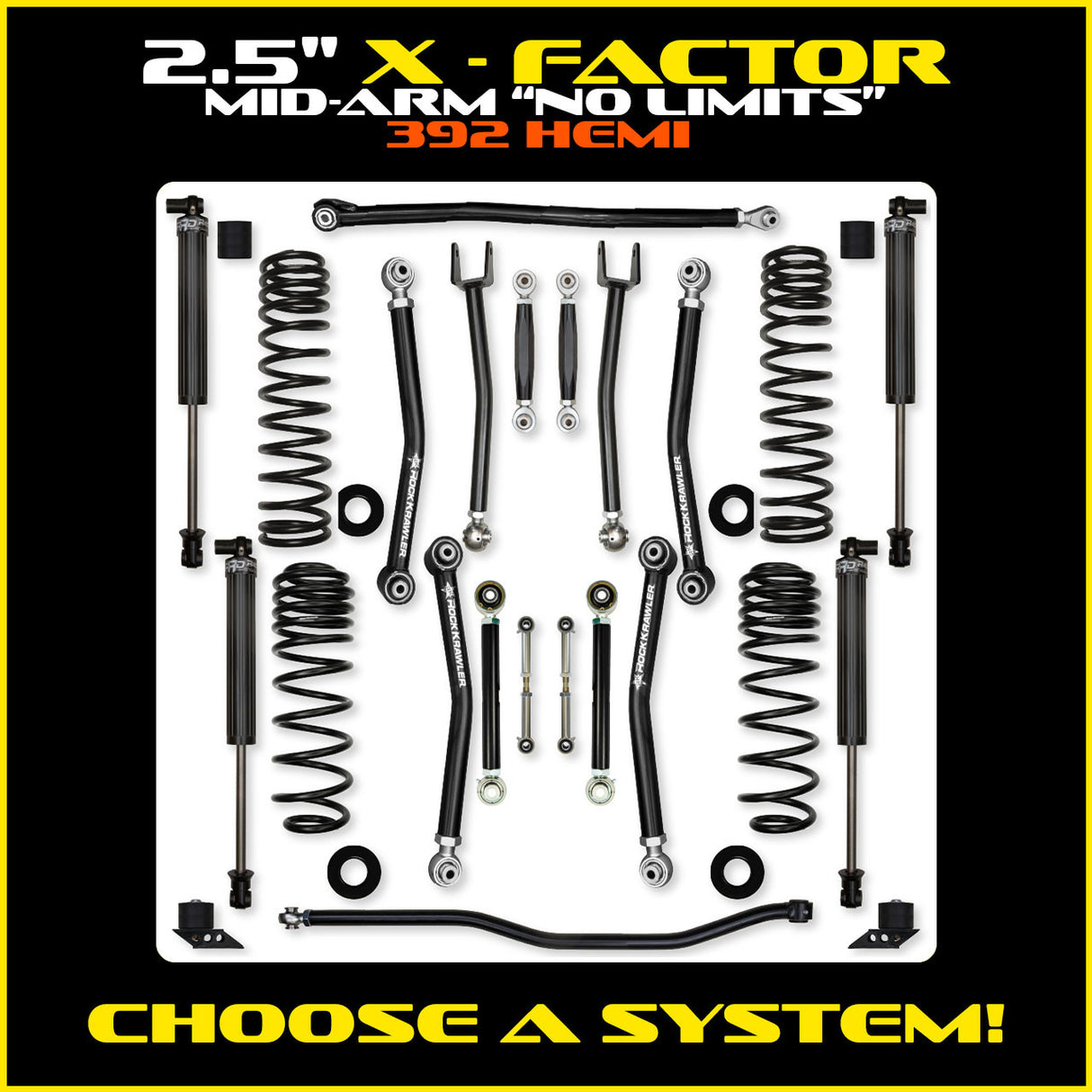 Rock Krawler 2.5" X-Factor "No Limits" Mid-Arm Suspension System for Jeep Wrangler JLU (392 Models)