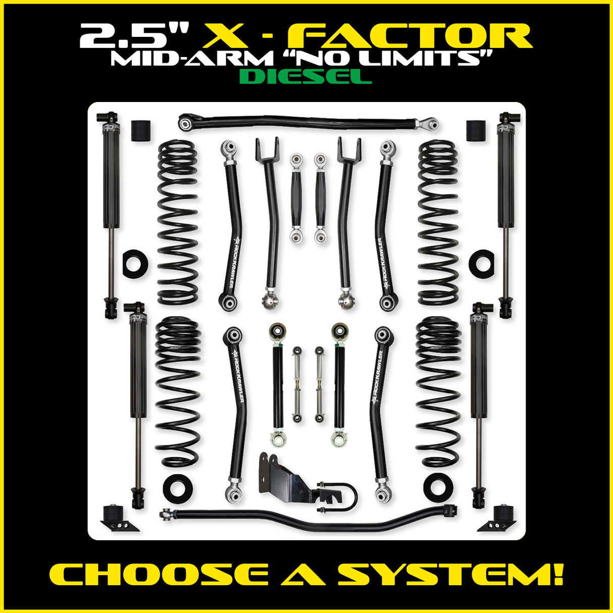 Rock Krawler 2.5" X-Factor "No Limits" Mid-Arm Suspension System for Jeep Wrangler JLU (Diesel Models)