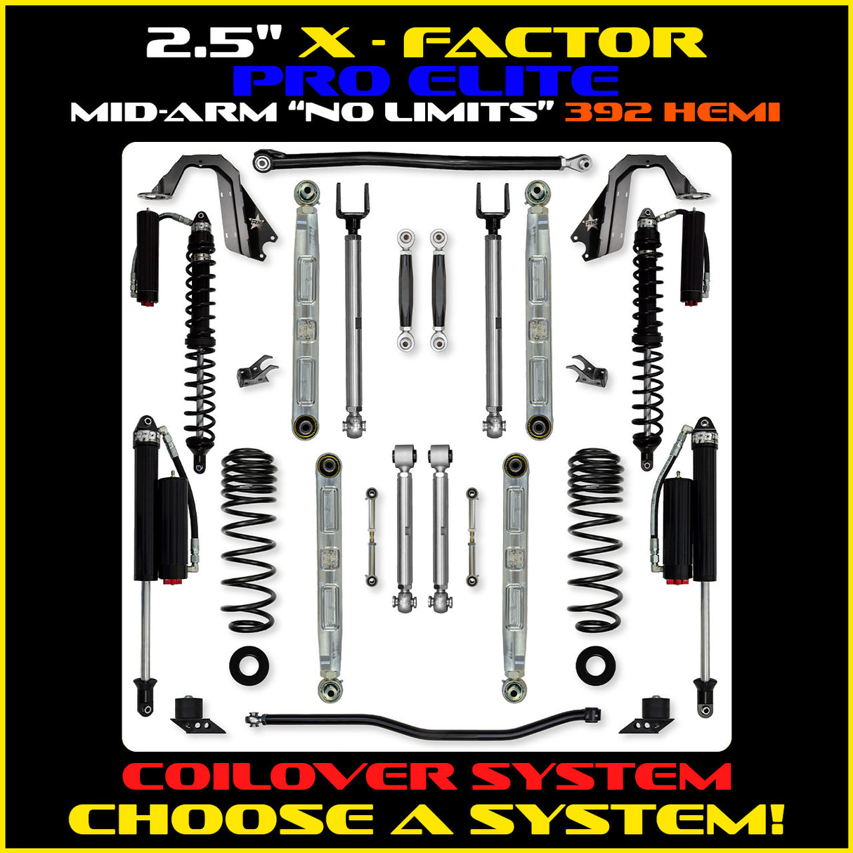 Rock Krawler 2.5" X-Factor PRO ELITE COILOVER "No Limits" Mid-Arm Suspension System for Jeep Wrangler JLU (392 Models)