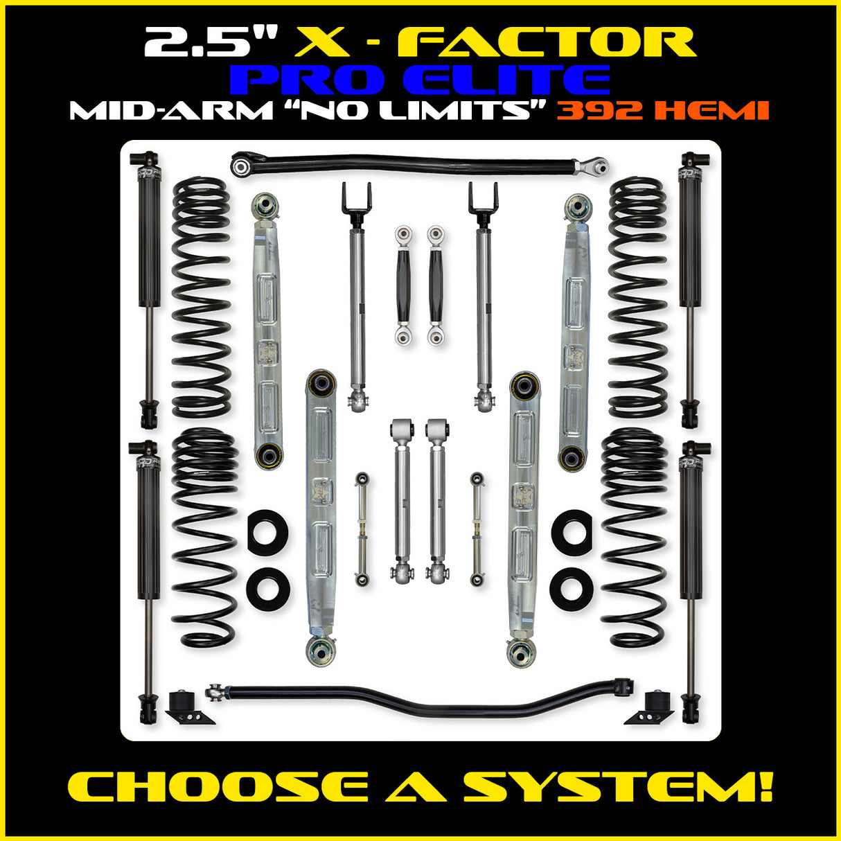 Rock Krawler 2.5" X-Factor PRO ELITE "No Limits" Mid-Arm Suspension System for Jeep Wrangler JLU (392 Models)