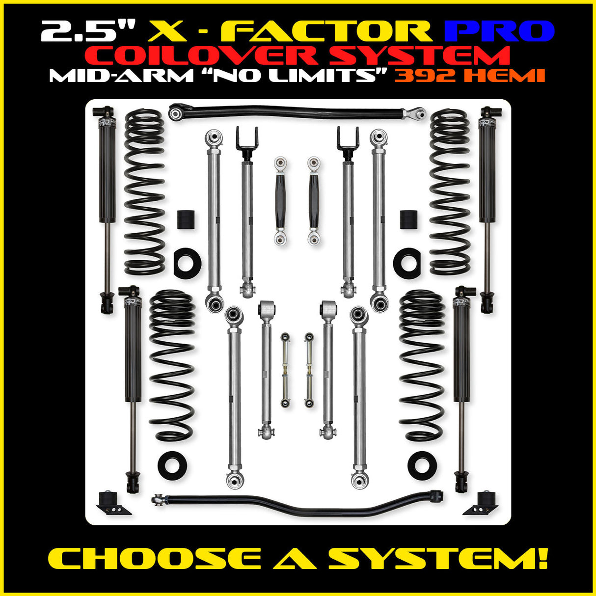 Rock Krawler 2.5" X-Factor PRO COILOVER "No Limits" Mid-Arm Suspension System for Jeep Wrangler JLU (392 Models)
