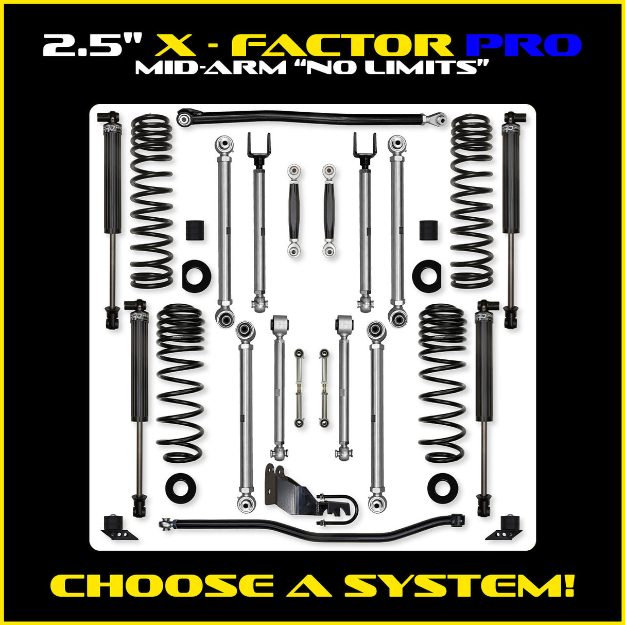 Rock Krawler 2.5" X-Factor PRO "No Limits" Mid-Arm Suspension System for Jeep Wrangler JLU (Gas Models)
