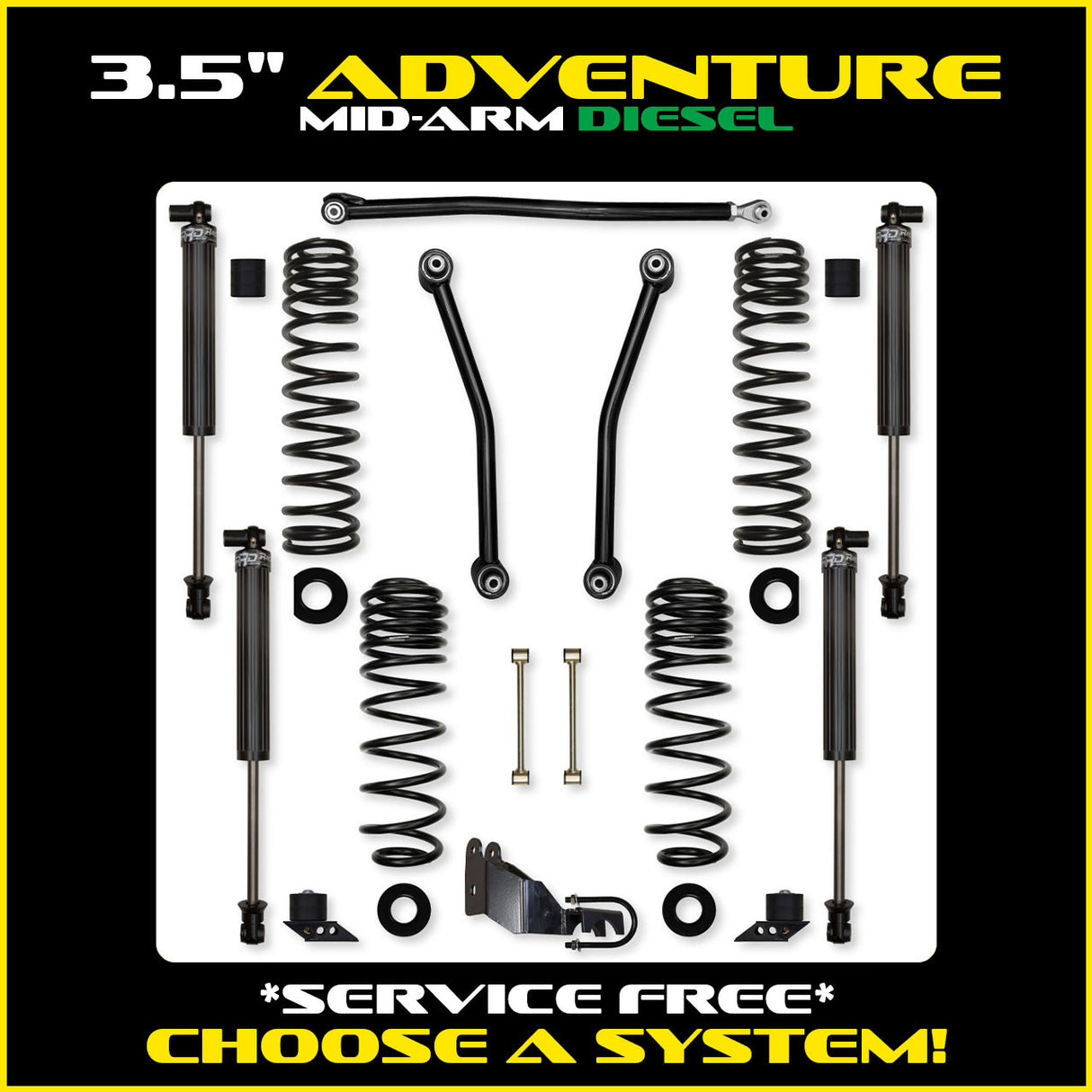 Rock Krawler 3.5" Adventure Mid-Arm Suspension System for Jeep Wrangler JLU (Diesel Models)