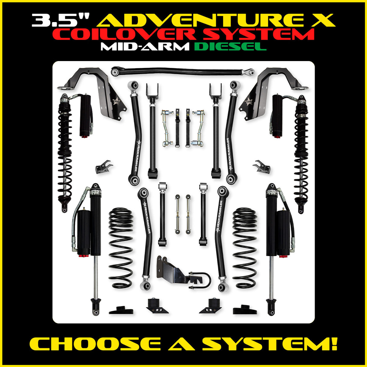 Rock Krawler 3.5" Adventure - X COILOVER Mid-Arm Suspension System for Jeep Wrangler JLU (Diesel Models)