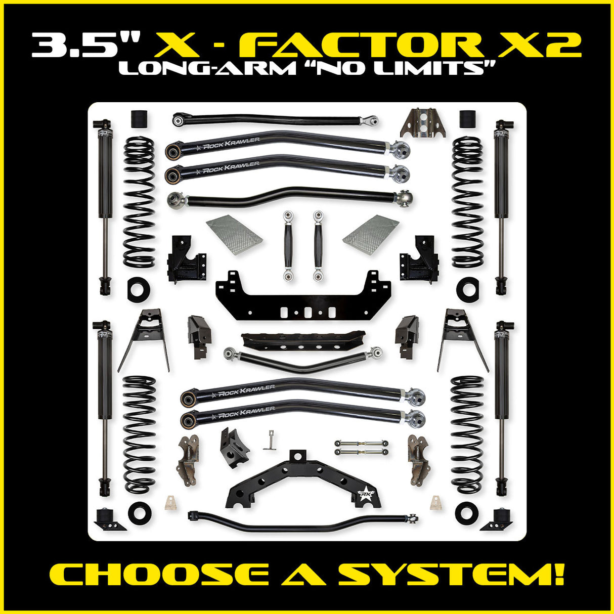 Rock Krawler 3.5" X-Factor X2 "No Limits" Long-Arm Suspension System for Jeep Wrangler JL (Gas Models)