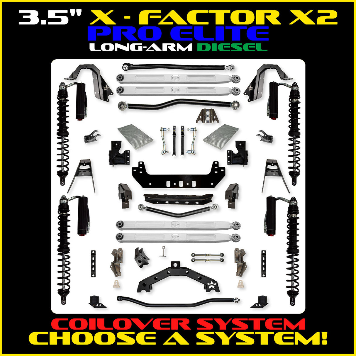 Rock Krawler 3.5" X-Factor X2 PRO ELITE COILOVER Long-Arm Suspension System for Jeep Wrangler JLU (Diesel Models)
