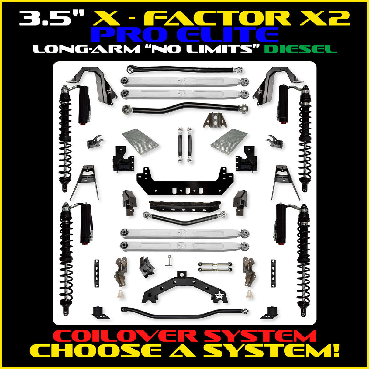 Rock Krawler 3.5" X-Factor X2 PRO ELITE COILOVER "No Limits" Long-Arm Suspension System for Jeep Wrangler JLU (Diesel Models)