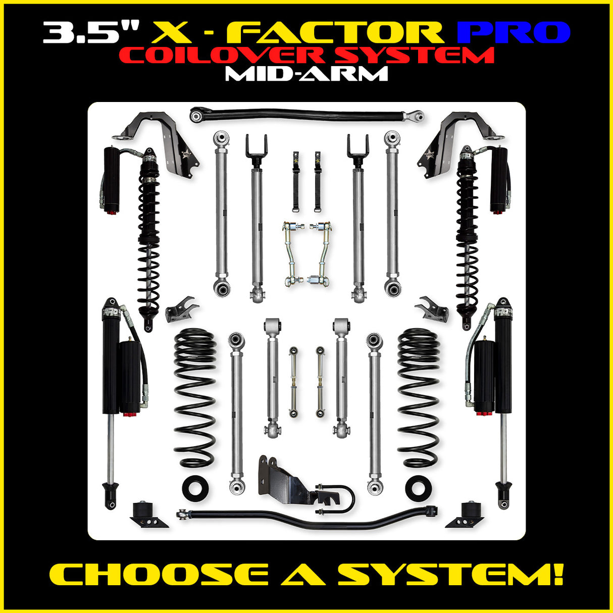 Rock Krawler 3.5" X-Factor PRO COILOVER Mid-Arm Suspension System for Jeep Wrangler JLU (Gas Models)