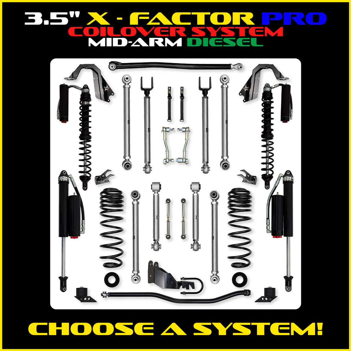 Rock Krawler 3.5" X-Factor PRO COILOVER Mid-Arm Suspension System for Jeep Wrangler JLU (Diesel Models)