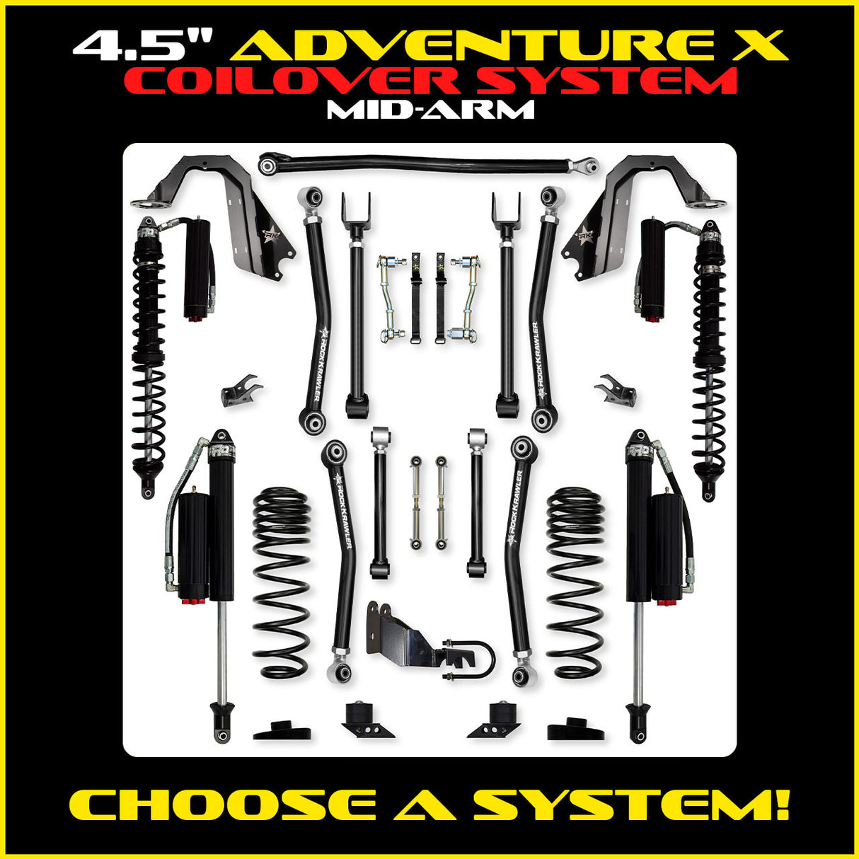 Rock Krawler 4.5" Adventure X COILOVER Mid-Arm Suspension System for Jeep Wrangler JL (Gas Models)