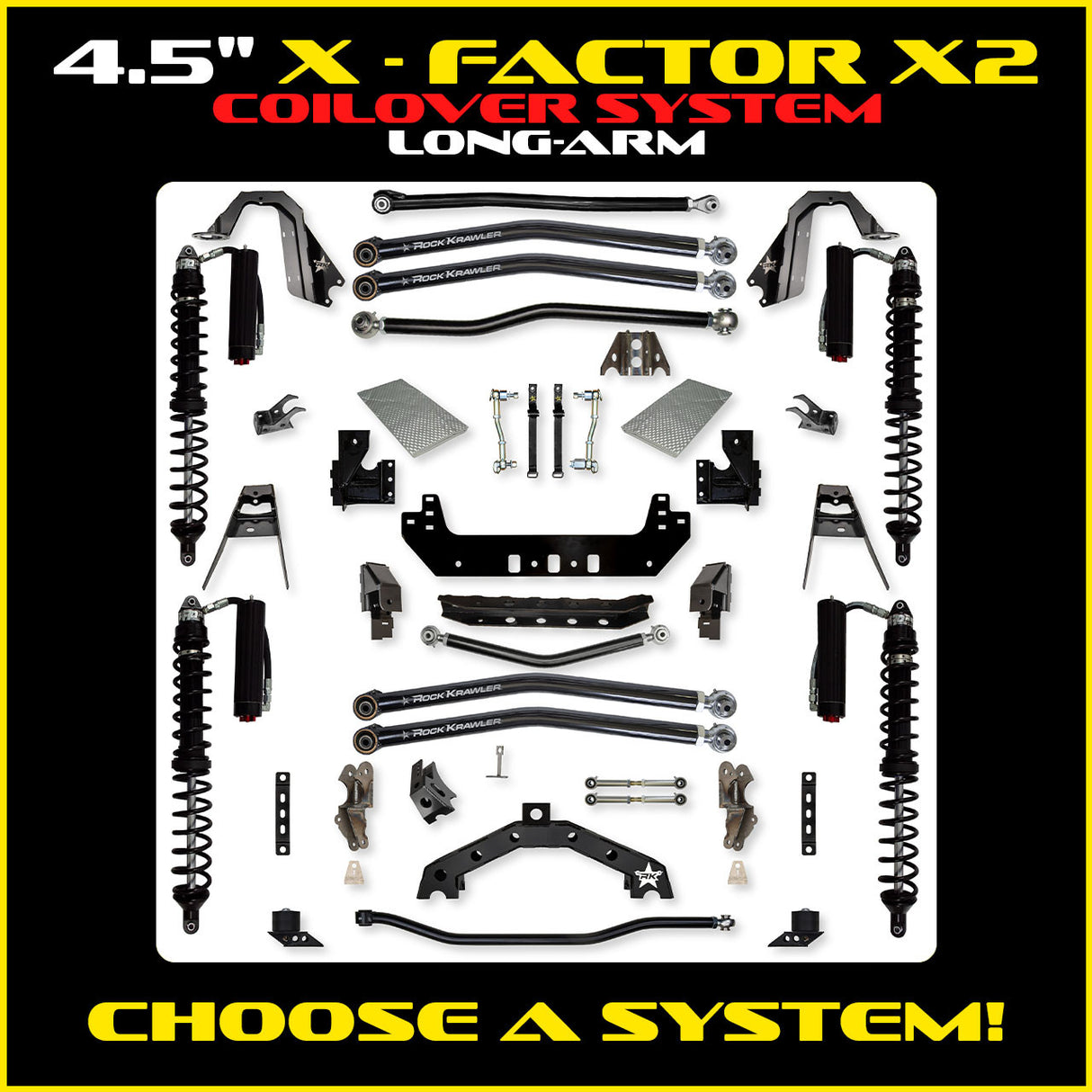 Rock Krawler 4.5" X-Factor X2 COILOVER Long-Arm Suspension System for Jeep Wrangler JLU (Gas Models)