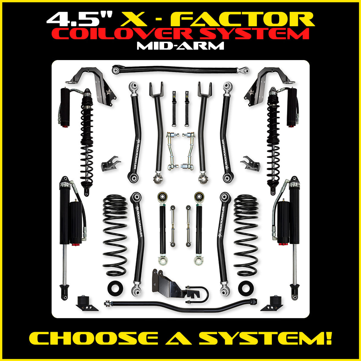Rock Krawler 4.5" X-Factor COILOVER Mid-Arm Suspension System for Jeep Wrangler JLU (Gas Models)