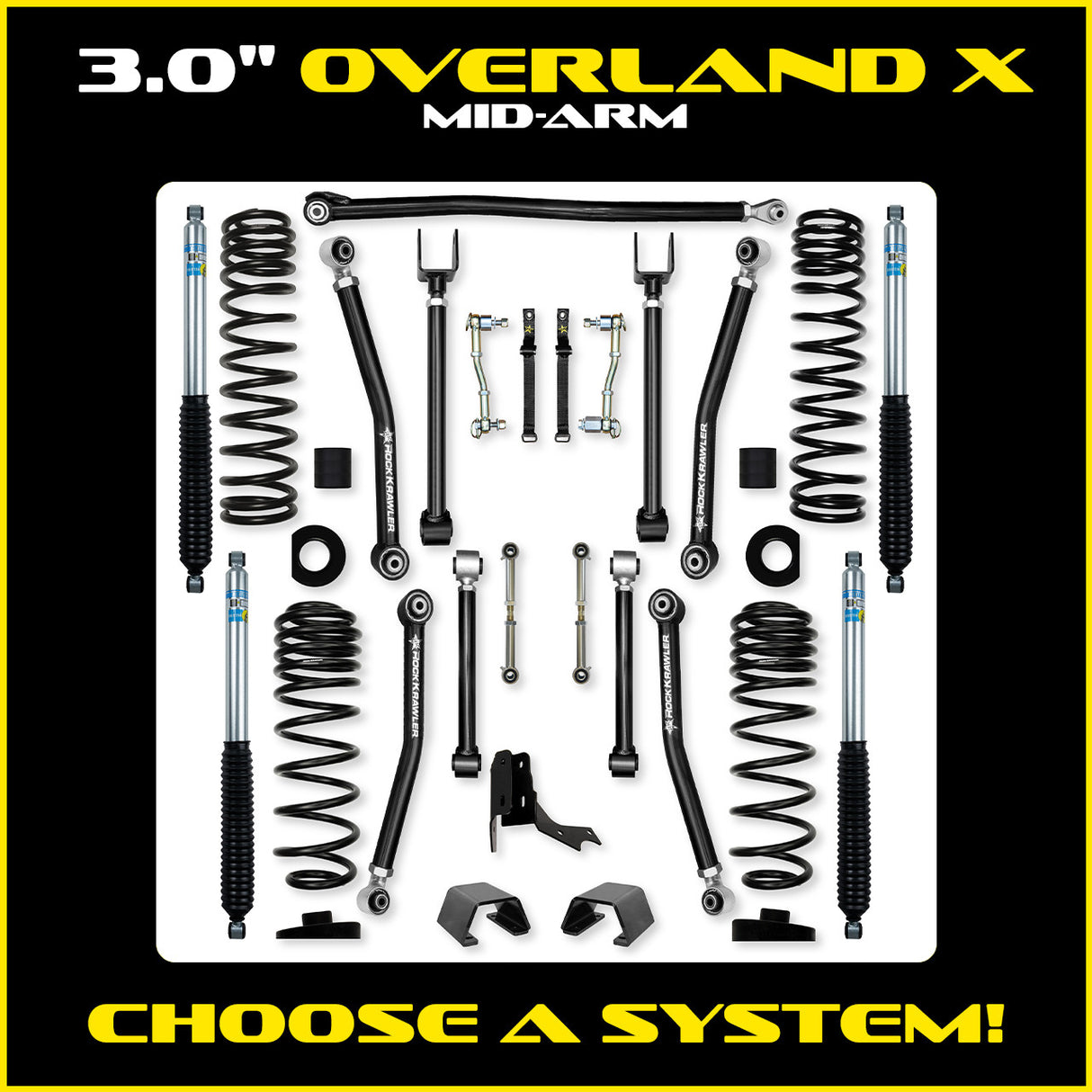 Rock Krawler 3.0" Overland X Mid-Arm Suspension System for Jeep Gladiator JT (Gas Models)