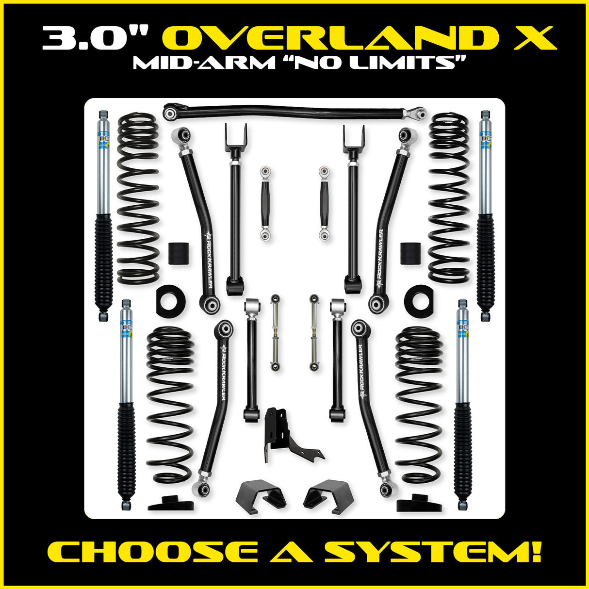 Rock Krawler 3.0" Overland X "No Limits" Mid-Arm Suspension System for Jeep Gladiator JT (Gas Models)