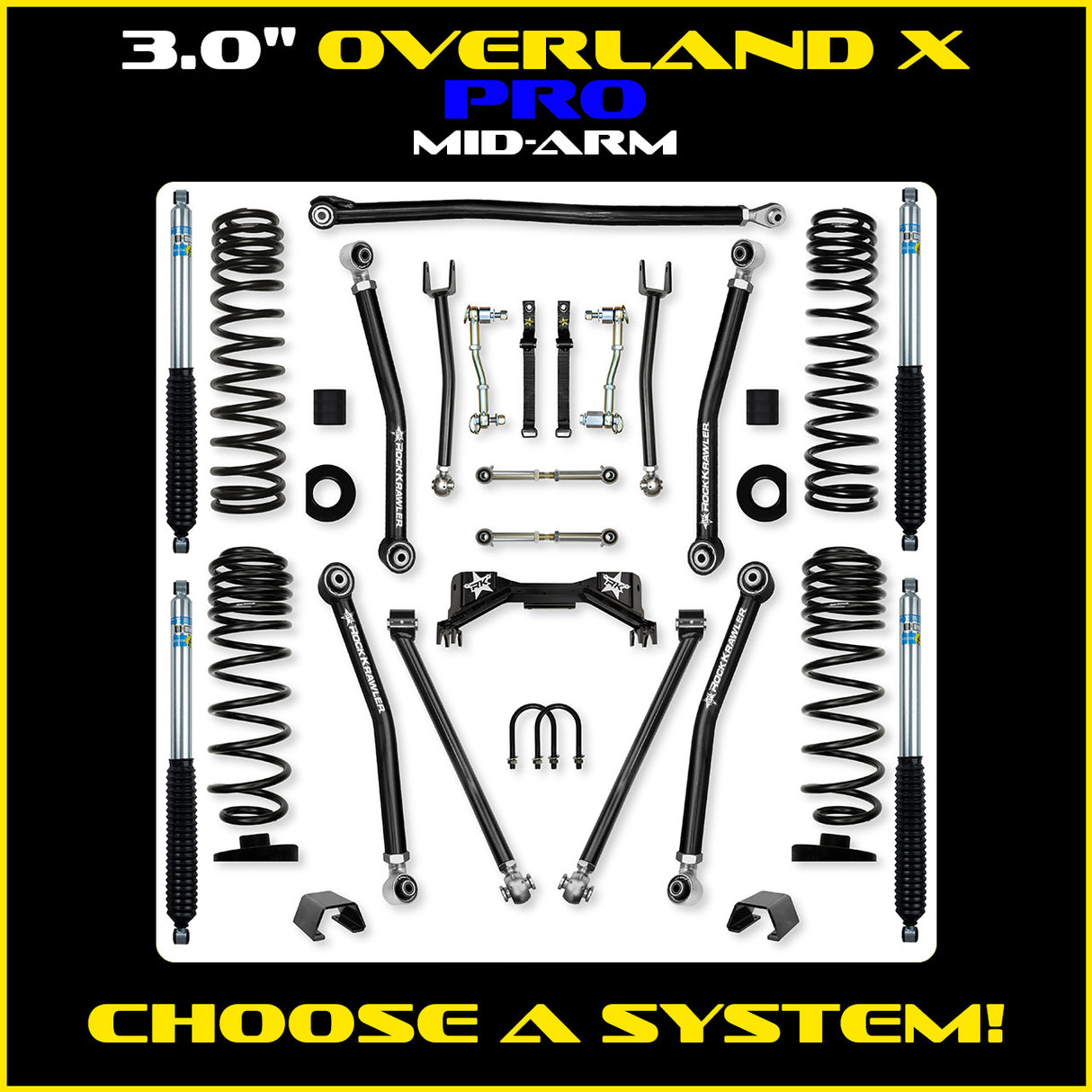 Rock Krawler 3.0" Overland X PRO Mid-Arm Suspension System for Jeep Gladiator JT (Gas Models)
