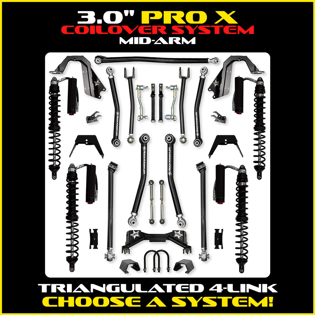 Rock Krawler 3.0" PRO - X COILOVER Mid-Arm Suspension System for Jeep Gladiator JT (Gas Models)