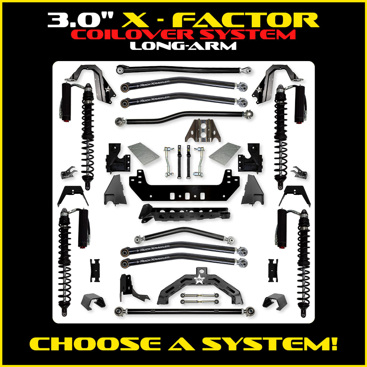 Rock Krawler 3.0" X-Factor X2 COILOVER Long-Arm Suspension System for Jeep Gladiator JT (Gas Models)