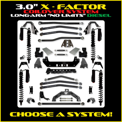 Rock Krawler 3.0" X-Factor X2 COILOVER "No Limits" Long-Arm Suspension System for Jeep Gladiator JT (Diesel Models)