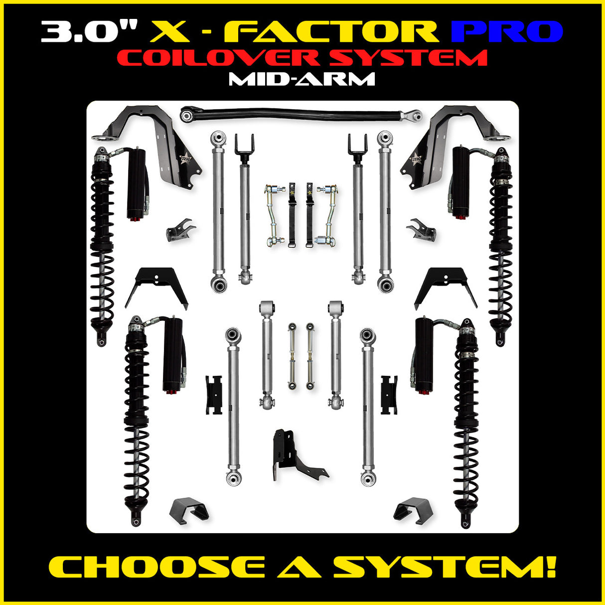 Rock Krawler 3.0" X-Factor PRO COILOVER Mid-Arm Suspension System for Jeep Gladiator JT (Gas Models)