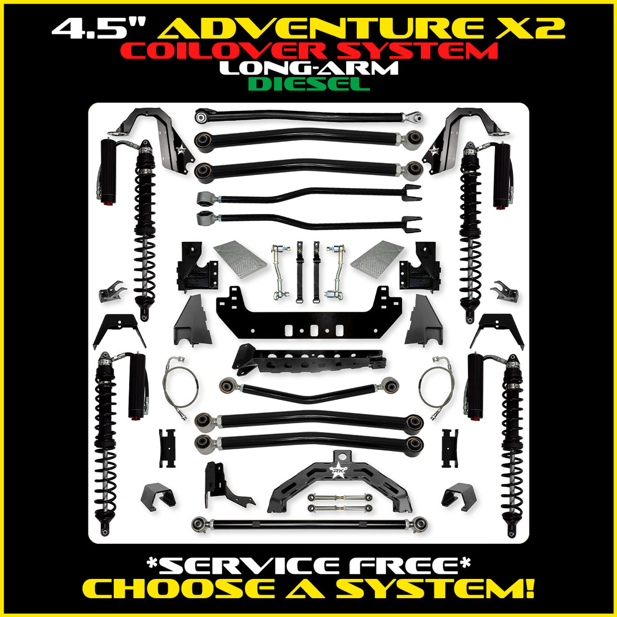 Rock Krawler 4.5" Adventure - X2 COILOVER Long-Arm Suspension System for Jeep Gladiator JT (Diesel Models)