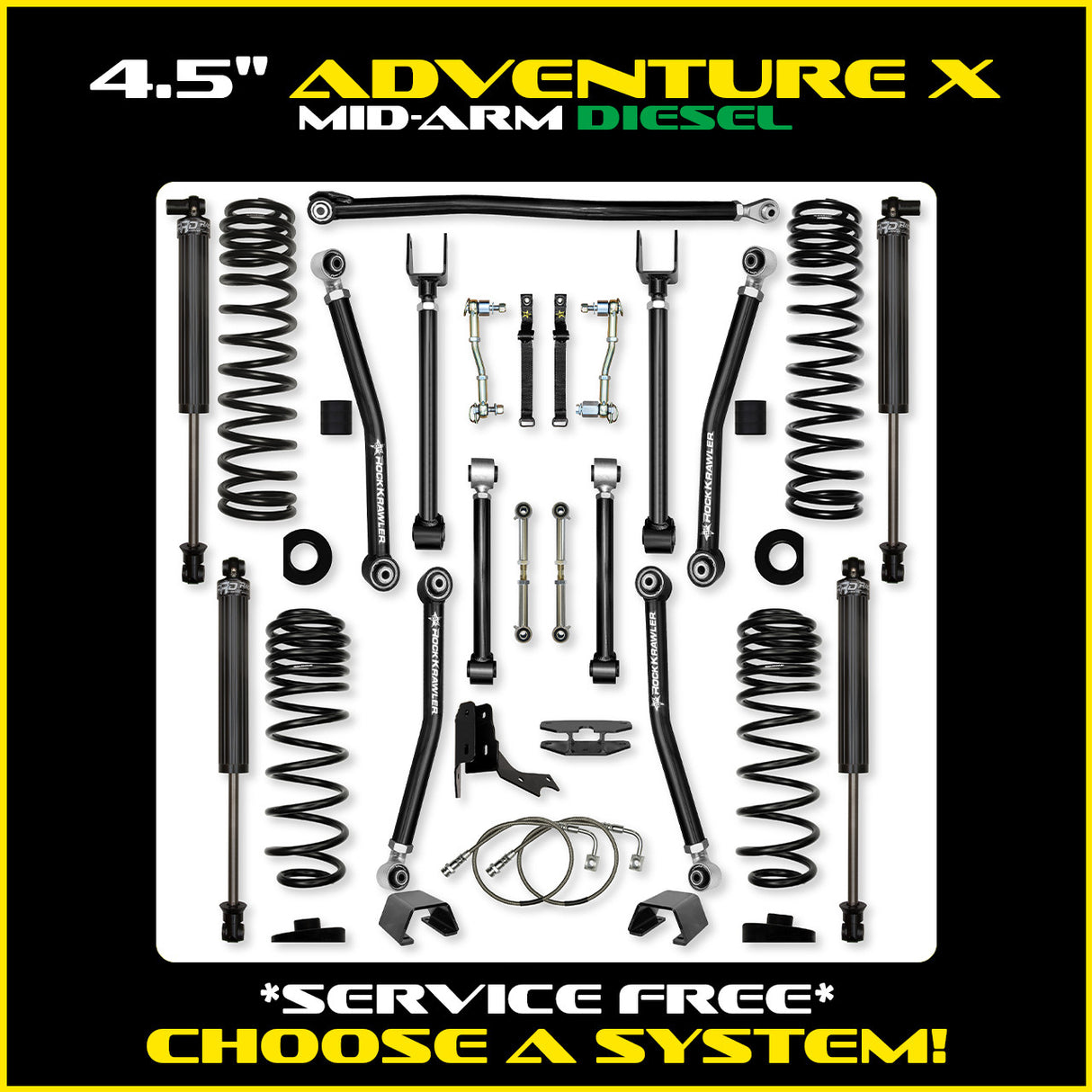 Rock Krawler 4.5" Adventure - X Mid-Arm Suspension System for Jeep Gladiator JT (Diesel Models)