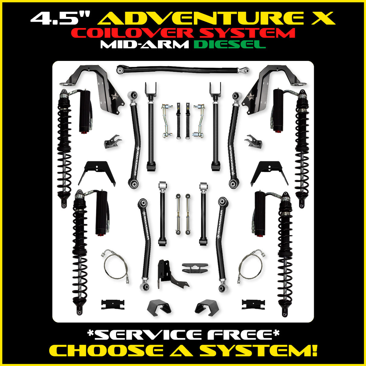 Rock Krawler 4.5" Adventure - X COILOVER Mid-Arm Suspension System for Jeep Gladiator JT (Diesel Models)
