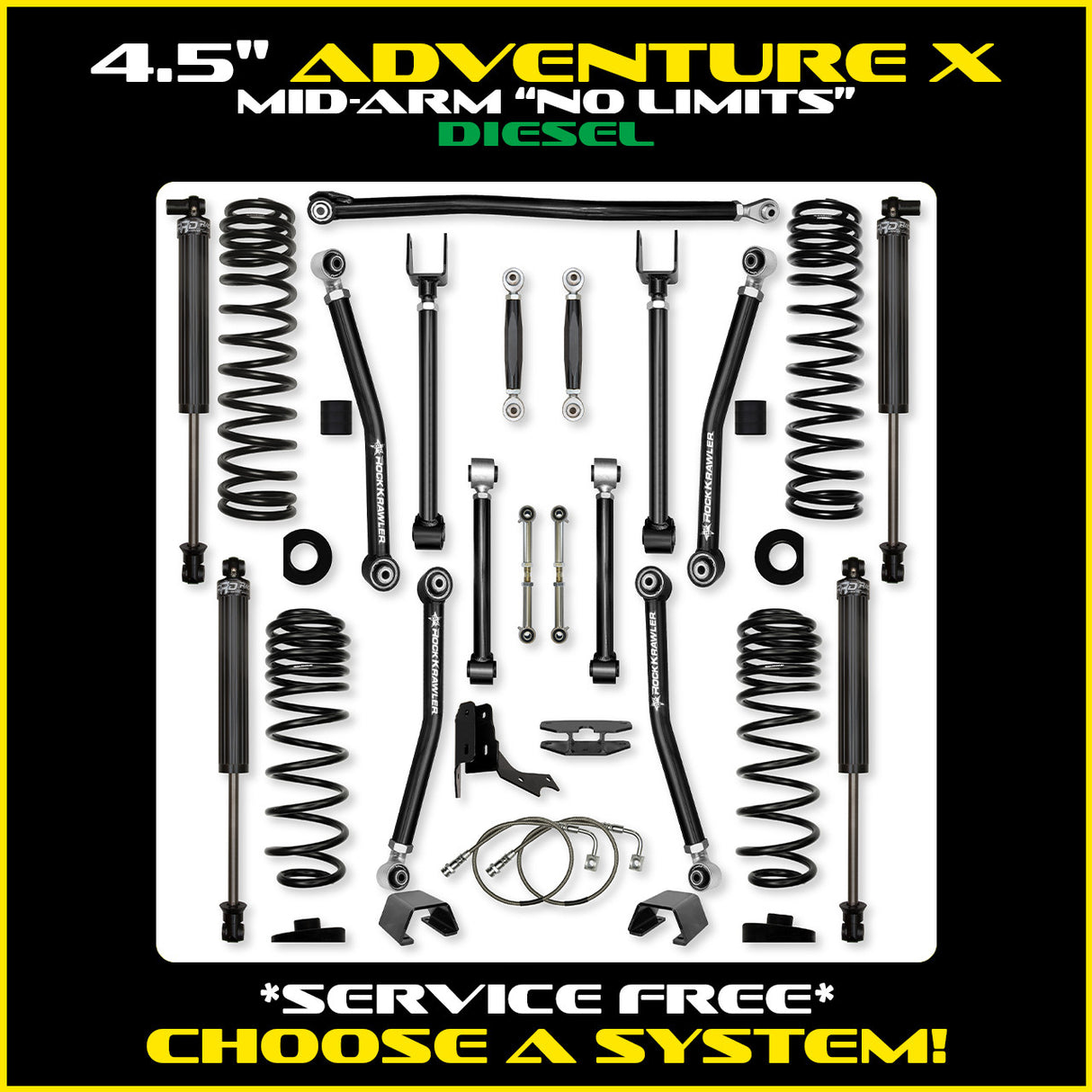 Rock Krawler 4.5" Adventure X2 "No Limits" Long-Arm Suspension System for Jeep Gladiator JT (Diesel Models)