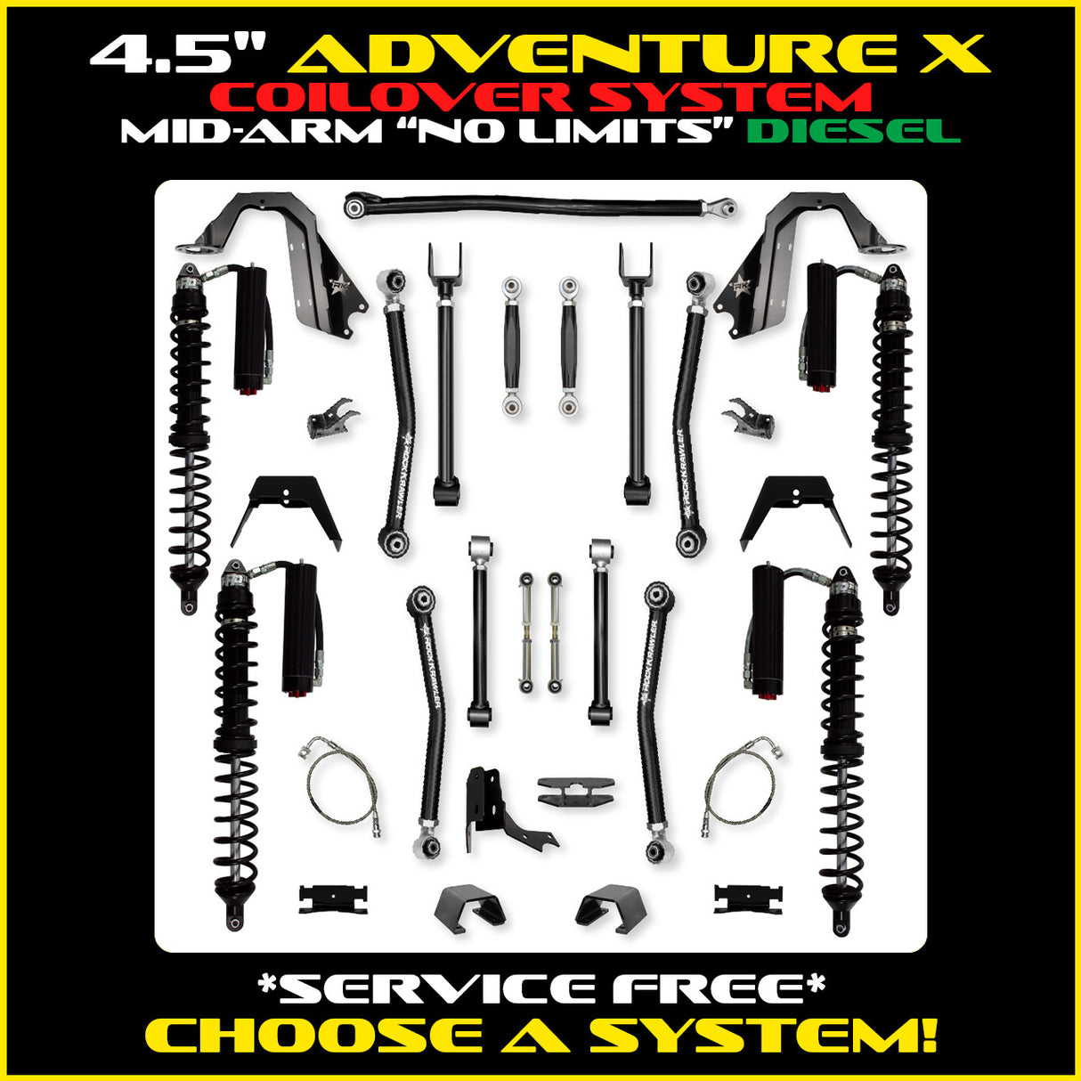 Rock Krawler 4.5" Adventure X2 COILOVER "No Limits" Long-Arm Suspension System for Jeep Gladiator JT (Diesel Models)