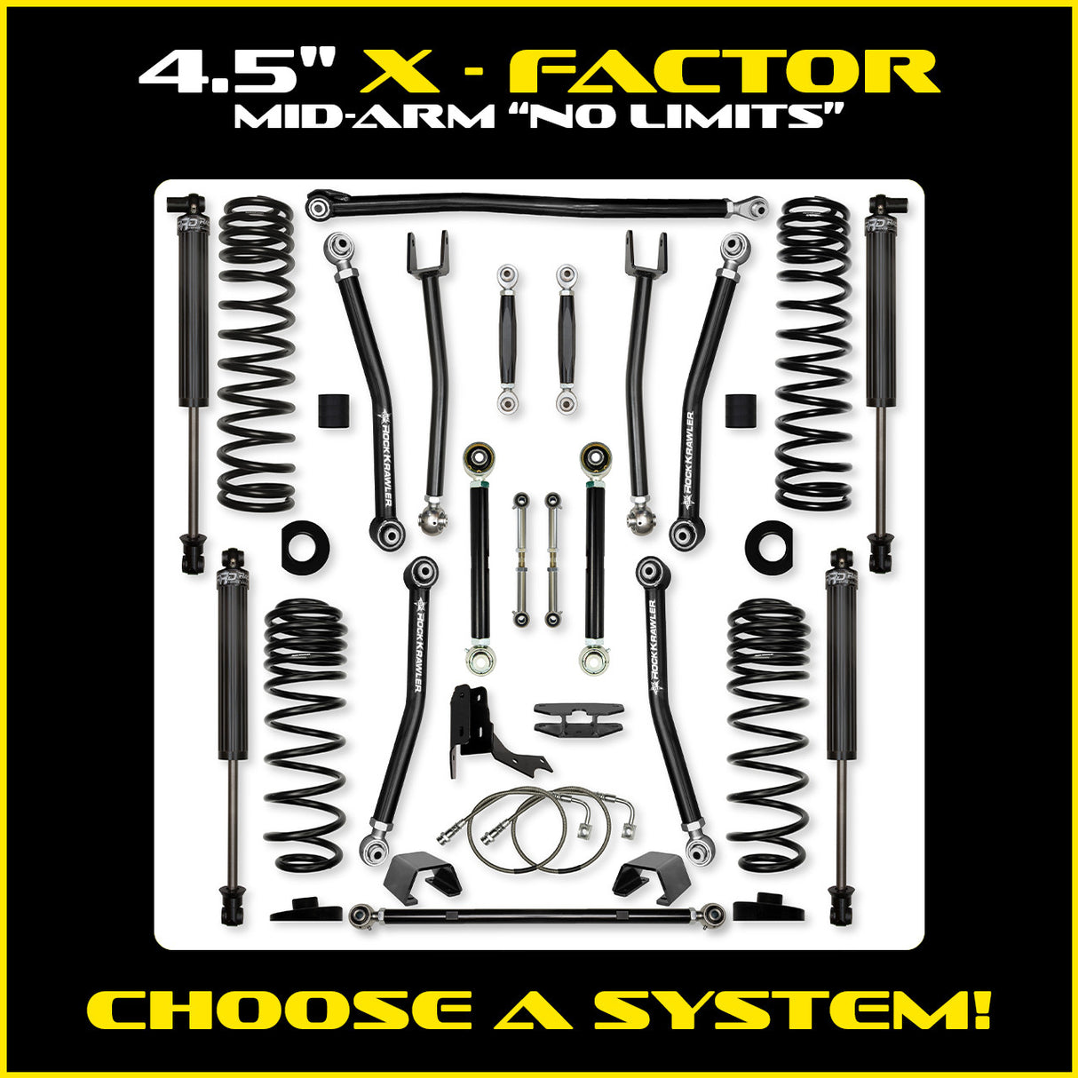 Rock Krawler 4.5" X-Factor "No Limits" Mid-Arm Suspension System for Jeep Gladiator JT (Gas Models)