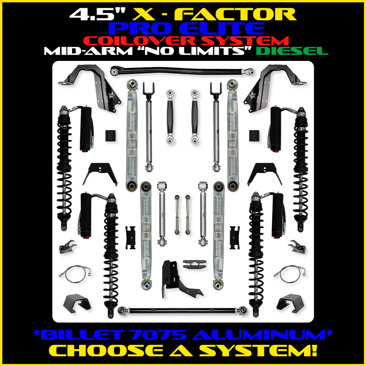 Rock Krawler 4.5" X-Factor PRO ELITE COILOVER "No Limits" Mid-Arm Suspension System for Jeep Gladiator JT (Diesel Models)