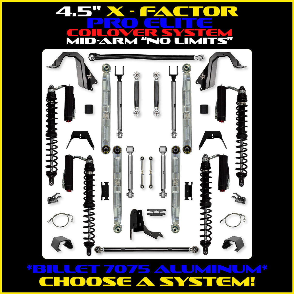Rock Krawler 4.5" X-Factor PRO ELITE COILOVER "No Limits" Mid-Arm Suspension System for Jeep Gladiator JT (Gas Models)