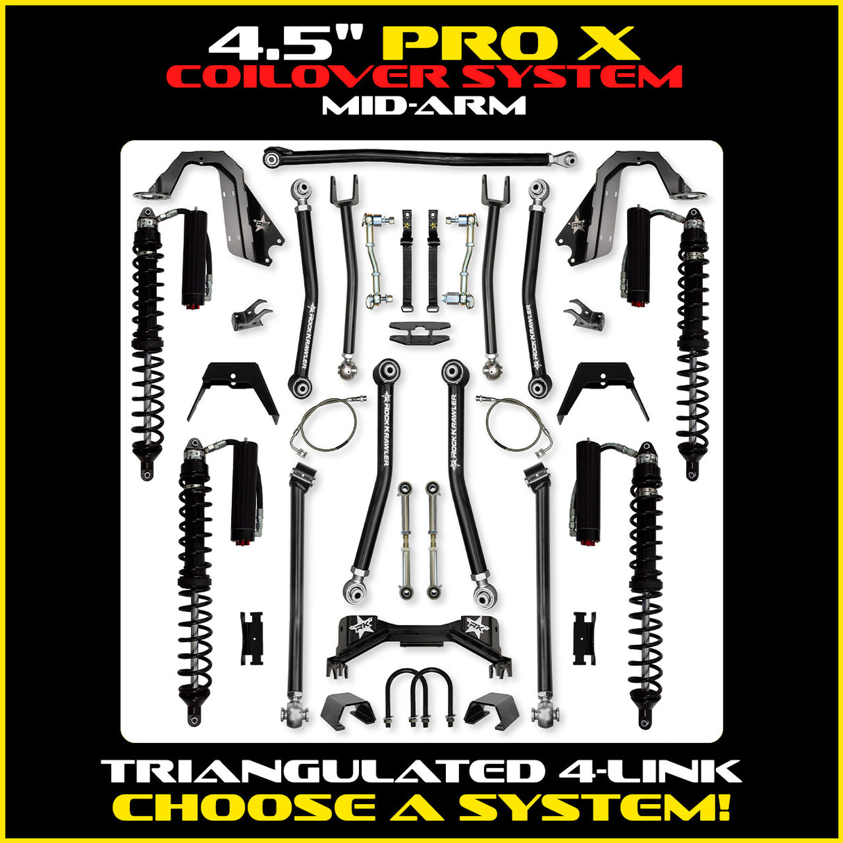 Rock Krawler 4.5" PRO - X COILOVER Mid-Arm Suspension System for Jeep Gladiator JT (Gas Models)