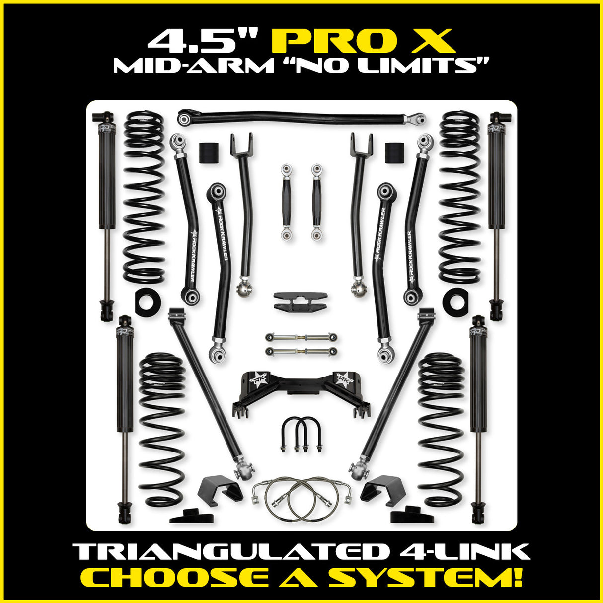 Rock Krawler 4.5" PRO - X "No-Limits" Mid-Arm Suspension System for Jeep Gladiator JT (Gas Models)