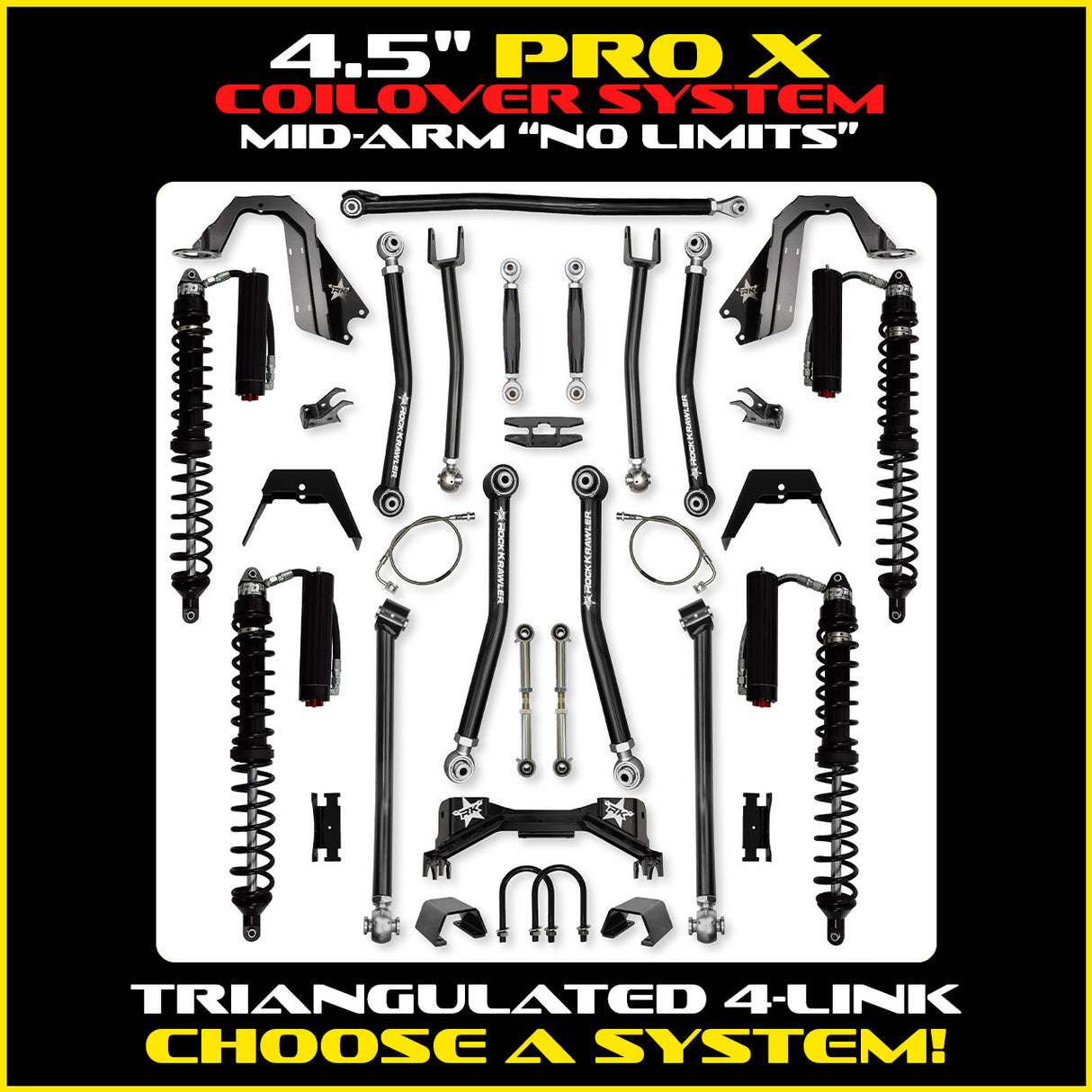 Rock Krawler 4.5" PRO - X COILOVER "No-Limits" Mid-Arm System for Jeep Gladiator JT (Gas Models)