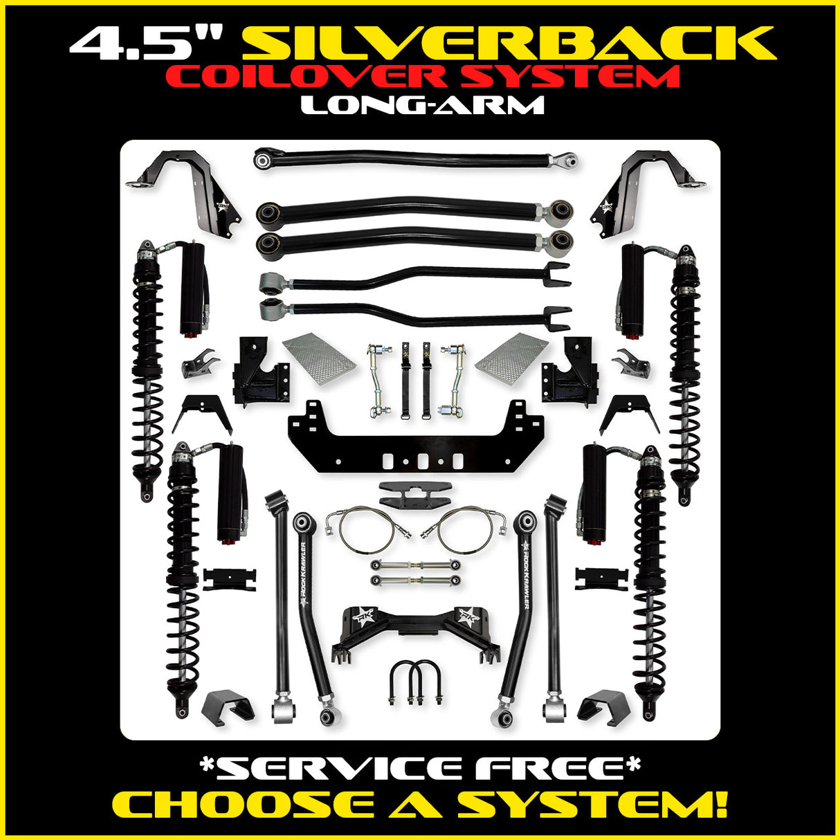 Rock Krawler 4.5" Silverback COILOVER Long-Arm Suspension System for Jeep Gladiator JT (Gas Models)