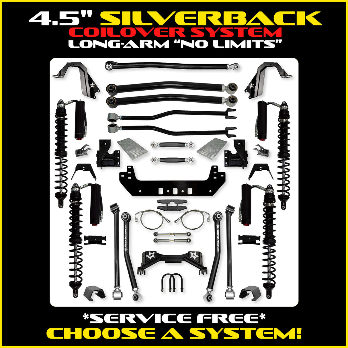 Rock Krawler 4.5" Silverback COILOVER "No Limits" Long-Arm Suspension System for Jeep Gladiator (Gas Models)