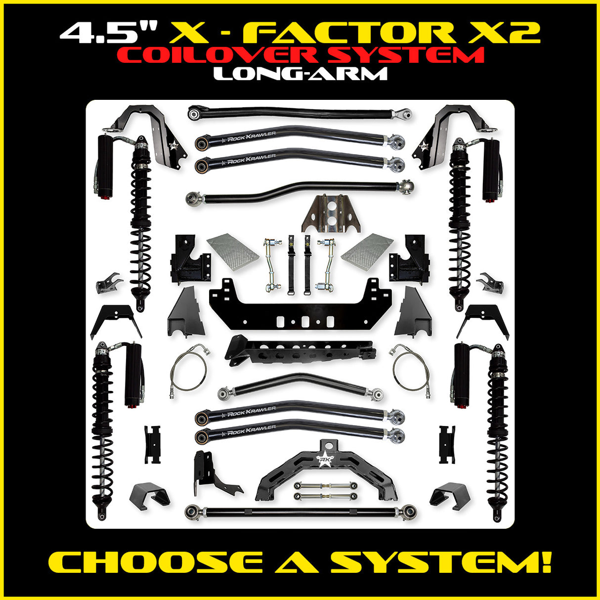 Rock Krawler 4.5" X-Factor X2 COILOVER Long-Arm Suspension System for Jeep Gladiator JT (Gas Models)