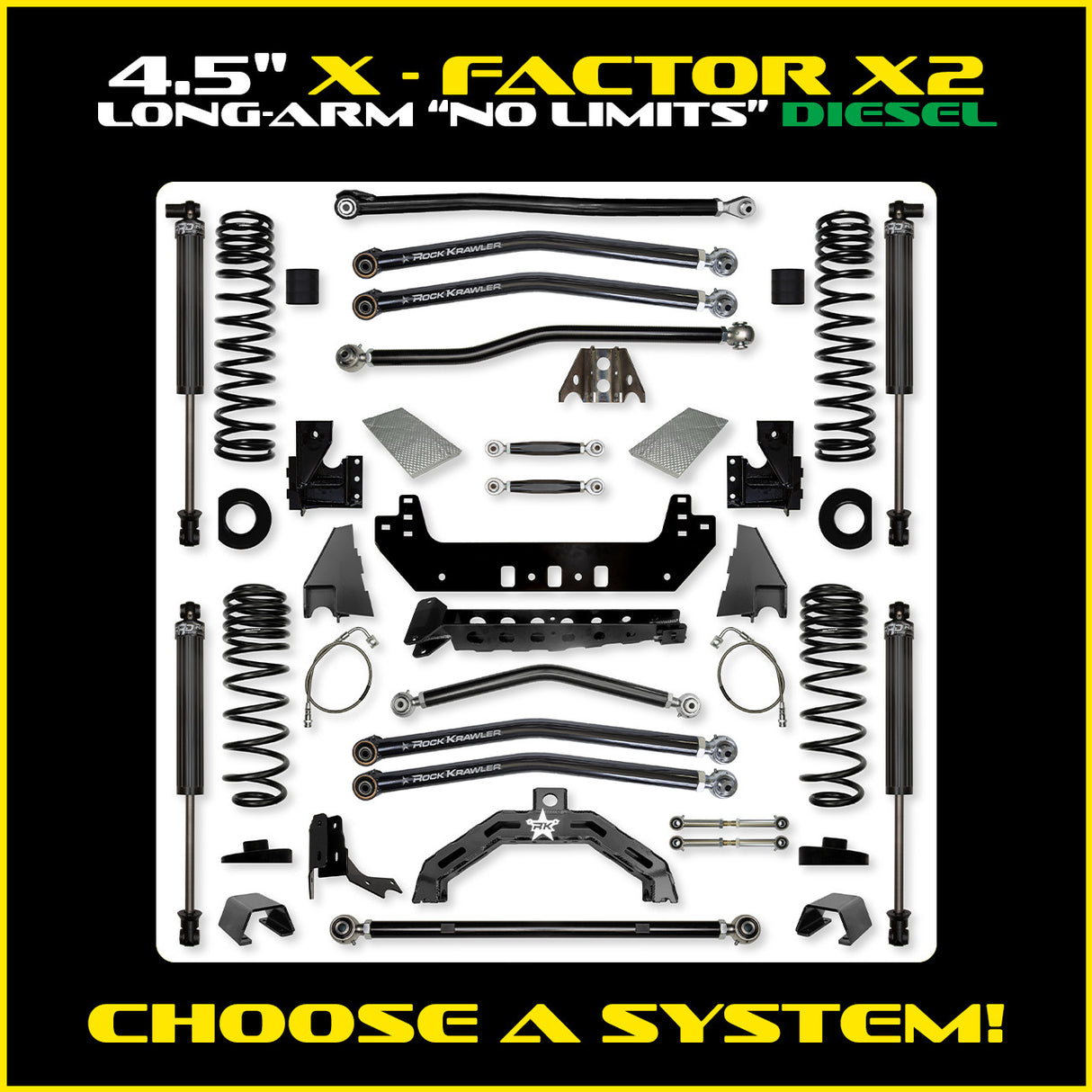 Rock Krawler 4.5" X-Factor X2 "No Limits" Long-Arm Suspension System for Jeep Gladiator JT (Diesel Models)