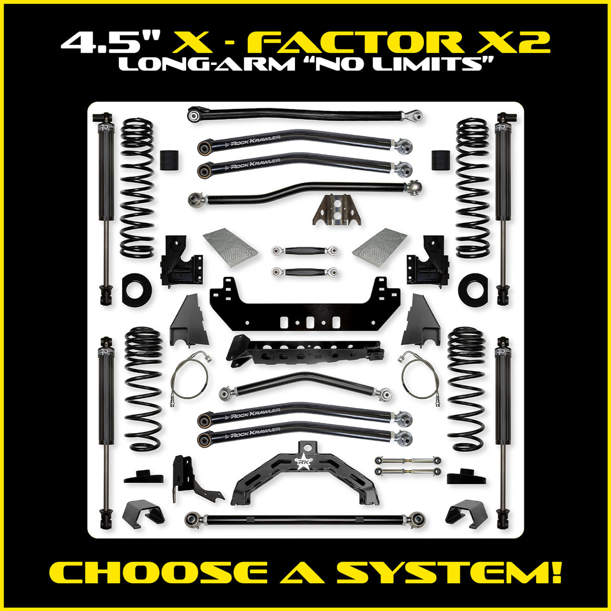 Rock Krawler 4.5" X-Factor X2 "No Limits" Long-Arm Suspension System for Jeep Gladiator JT (Gas Models)