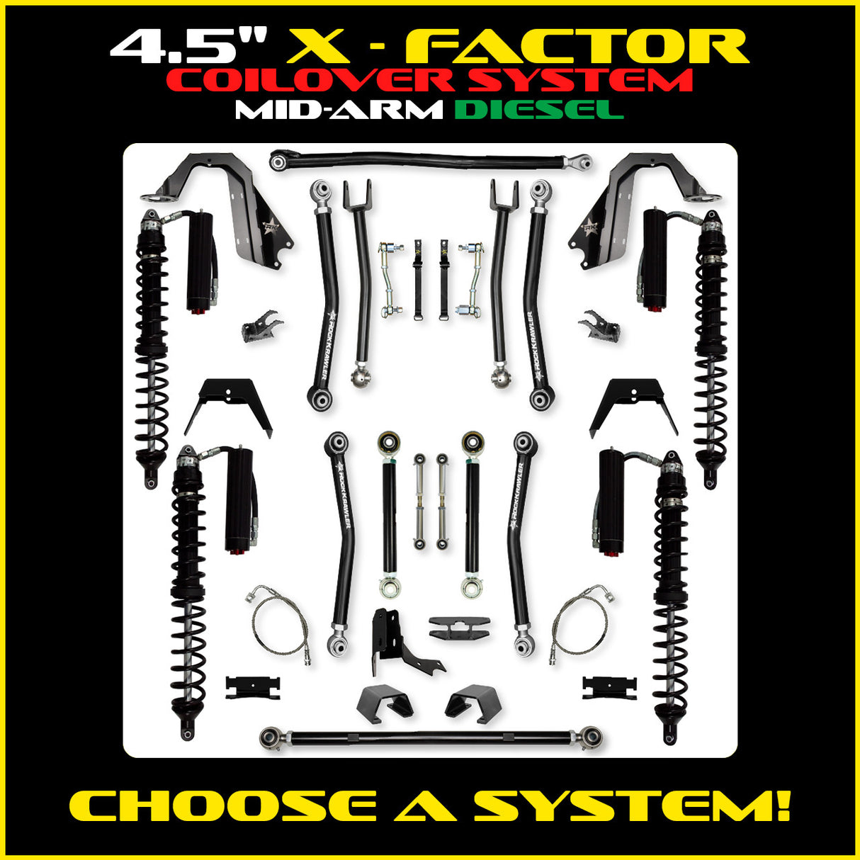 Rock Krawler 4.5" X-Factor COILOVER Mid-Arm Suspension System for Jeep Gladiator JT (Diesel Models)