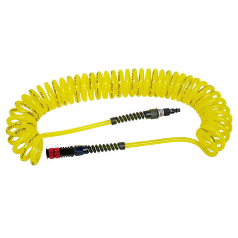 Air Hose 30 Foot Coiled 1/4 Inch NPT Male Thread Superflex High Pressure Yellow Power Tank