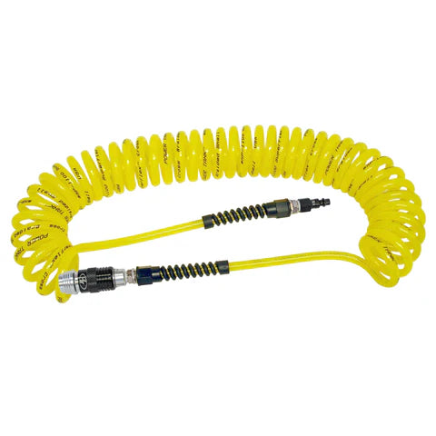 Air Hose 30 Foot Coiled 1/4 Inch NPT Male Thread Superflex High Pressure Yellow Power Tank