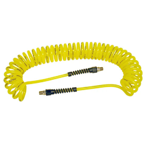 Air Hose 30 Foot Coiled 1/4 Inch NPT Male Thread Superflex High Pressure Yellow Power Tank